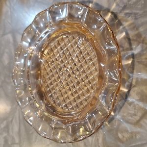 Jeanette homespun pink depression Glass 4 inch coaster with ruffled Edge